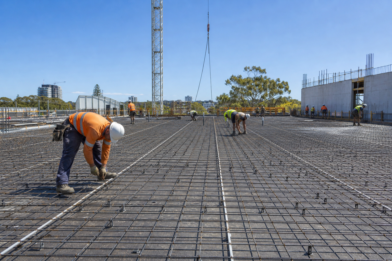 Reinforcement bar tying on a structural slab package