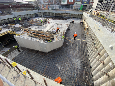 Commercial high-rise floor slab reinforcement before concrete pour