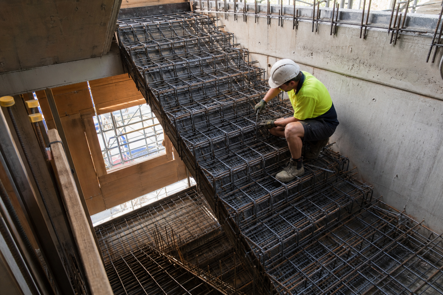 Ground slab mesh installation at Magill mixed-use development