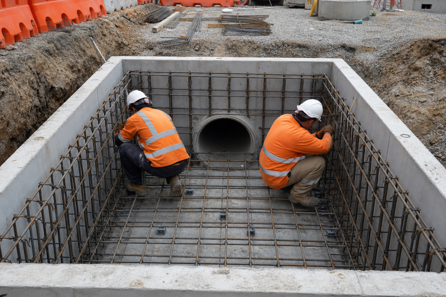 Headwall steel fixing at Tea Tree Gully drainage site